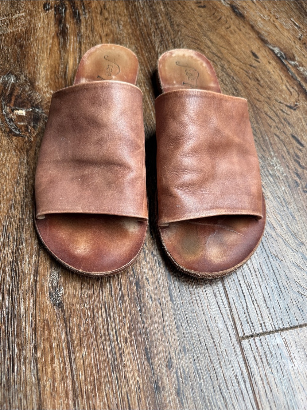 Free People Cognac Brown Leather Slide Sandals